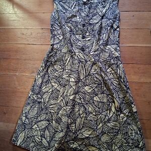 Anthropologie Black and Cream Leaf Midi Dress